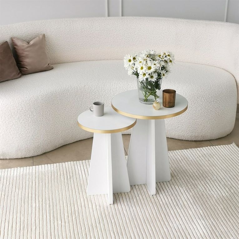 Tavolino da Salotto Bianco oro Modulabile Forma Rotondo 40x40x50h cm, Colore Struttura oro - Cardito