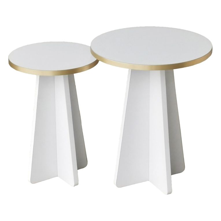 Tavolino da Salotto Bianco oro Modulabile Forma Rotondo 40x40x50h cm, Colore Struttura oro - Cardito