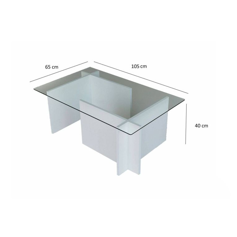 Tavolino da Salotto Bianco Portariviste Forma Rettangolare 105x65x40h cm, Materiale Piano in Vetro - Teti