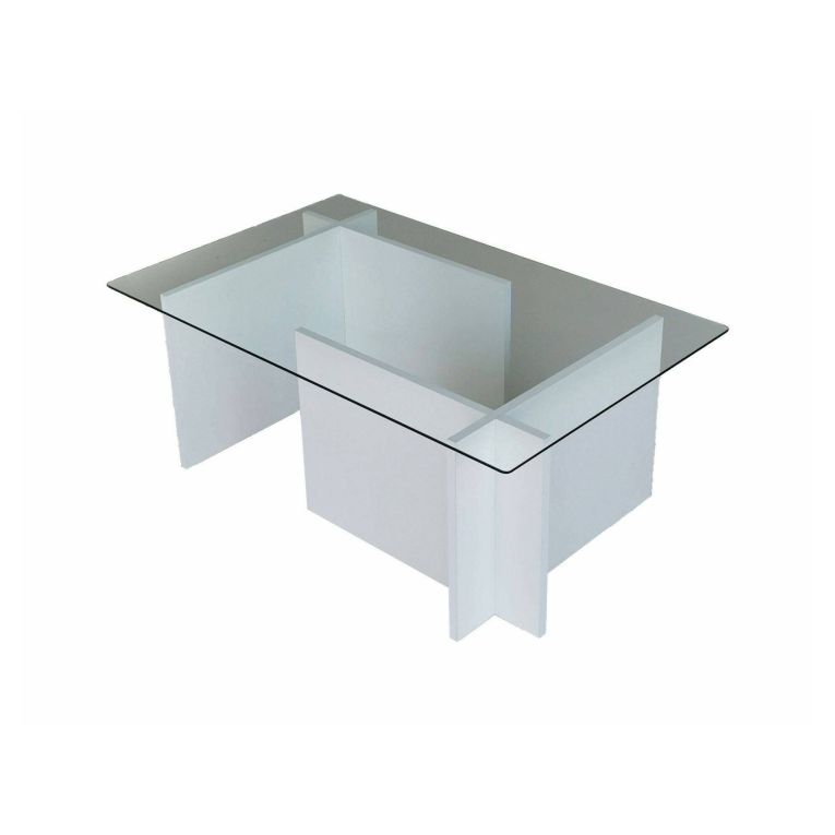 Tavolino da Salotto Bianco Portariviste Forma Rettangolare 105x65x40h cm, Materiale Piano in Vetro - Teti
