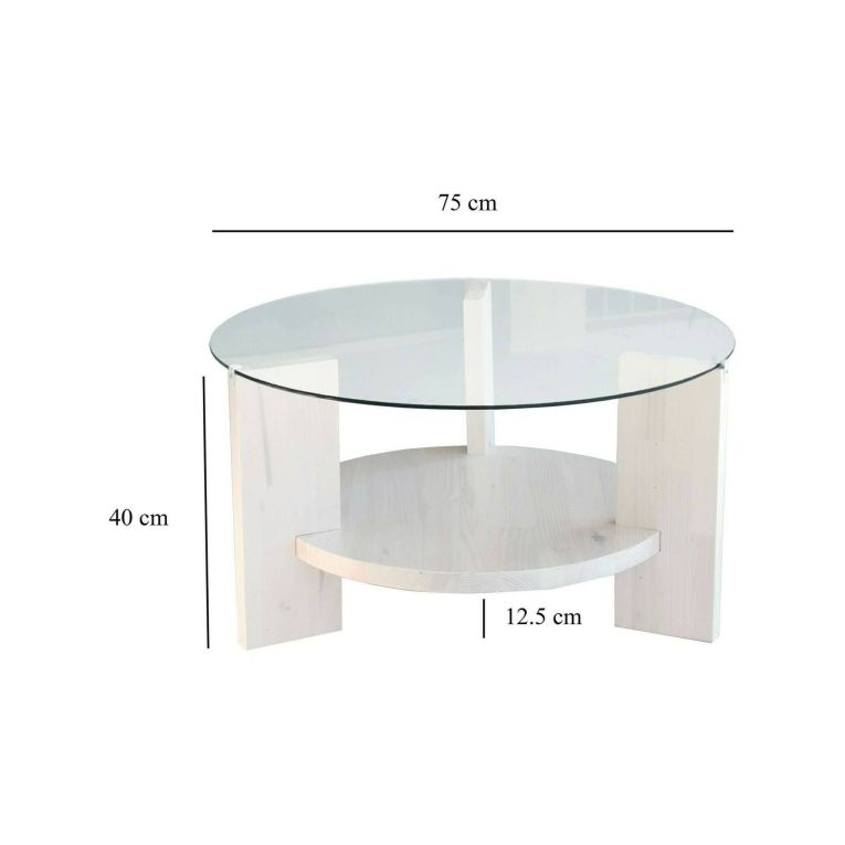 Tavolino da Salotto Bianco Portariviste Forma Rotonda 75x75x40h cm, Materiale Piano in Vetro - Felino