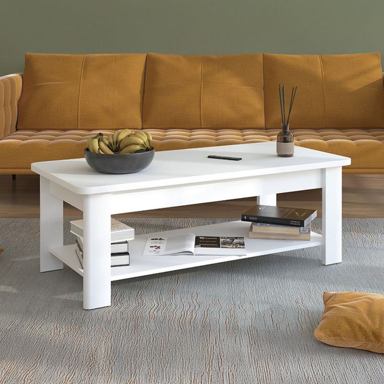 Tavolino da Salotto Bianco un Vano Forma Rettangolare 124x60x45h cm, Materiale Piano in Legno Nobilitato - Pella