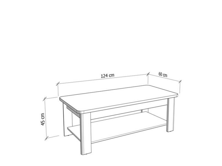 Tavolino da Salotto Bianco un Vano Forma Rettangolare 124x60x45h cm, Materiale Piano in Legno Nobilitato - Pella
