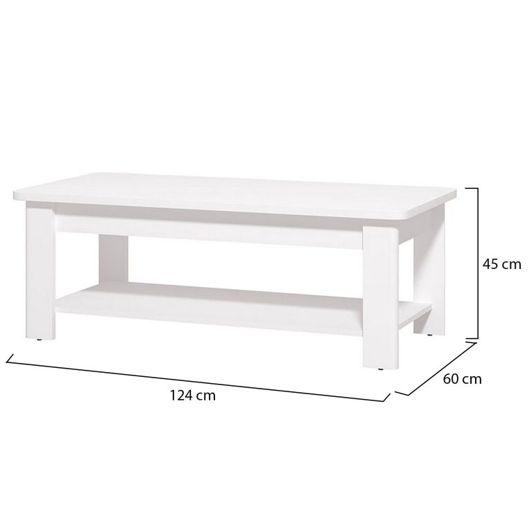 Tavolino da Salotto Bianco un Vano Forma Rettangolare 124x60x45h cm, Materiale Piano in Legno Nobilitato - Pella