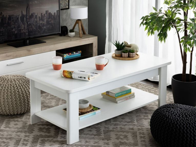 Tavolino da Salotto Bianco un Vano Forma Rettangolare 124x60x45h cm, Materiale Piano in Legno Nobilitato - Pella