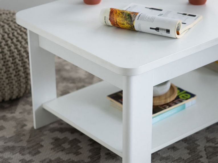Tavolino da Salotto Bianco un Vano Forma Rettangolare 124x60x45h cm, Materiale Piano in Legno Nobilitato - Pella
