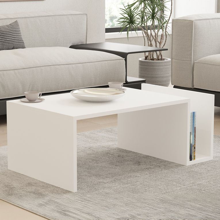 Tavolino da Salotto Bianco un Vano Forma Rettangolare 87x50x32h cm, Materiale Piano in Legno Nobilitato - Rometta