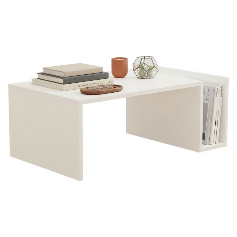 Tavolino da Salotto Bianco un Vano Forma Rettangolare 87x50x32h cm, Materiale Piano in Legno Nobilitato - Rometta