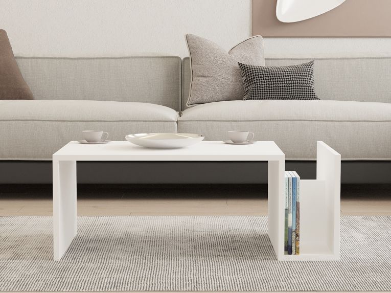 Tavolino da Salotto Bianco un Vano Forma Rettangolare 87x50x32h cm, Materiale Piano in Legno Nobilitato - Rometta