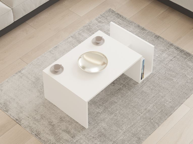 Tavolino da Salotto Bianco un Vano Forma Rettangolare 87x50x32h cm, Materiale Piano in Legno Nobilitato - Rometta