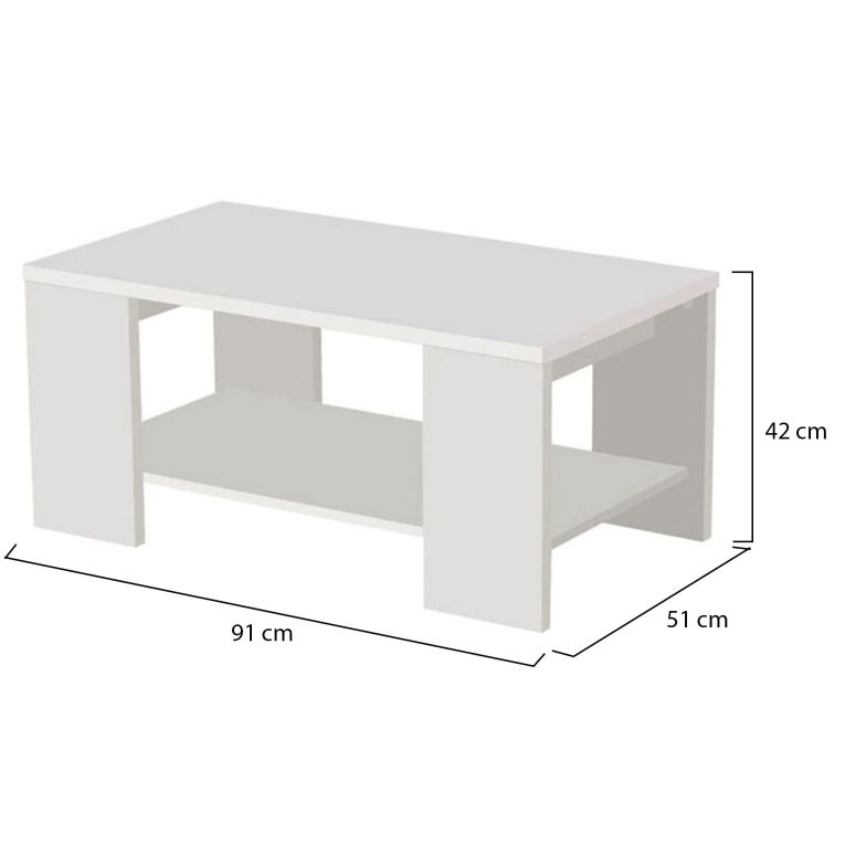 Tavolino da Salotto Bianco un Vano Forma Rettangolare 90.5x50.5x41.5h cm, Materiale Piano in Legno Nobilitato - Piraino