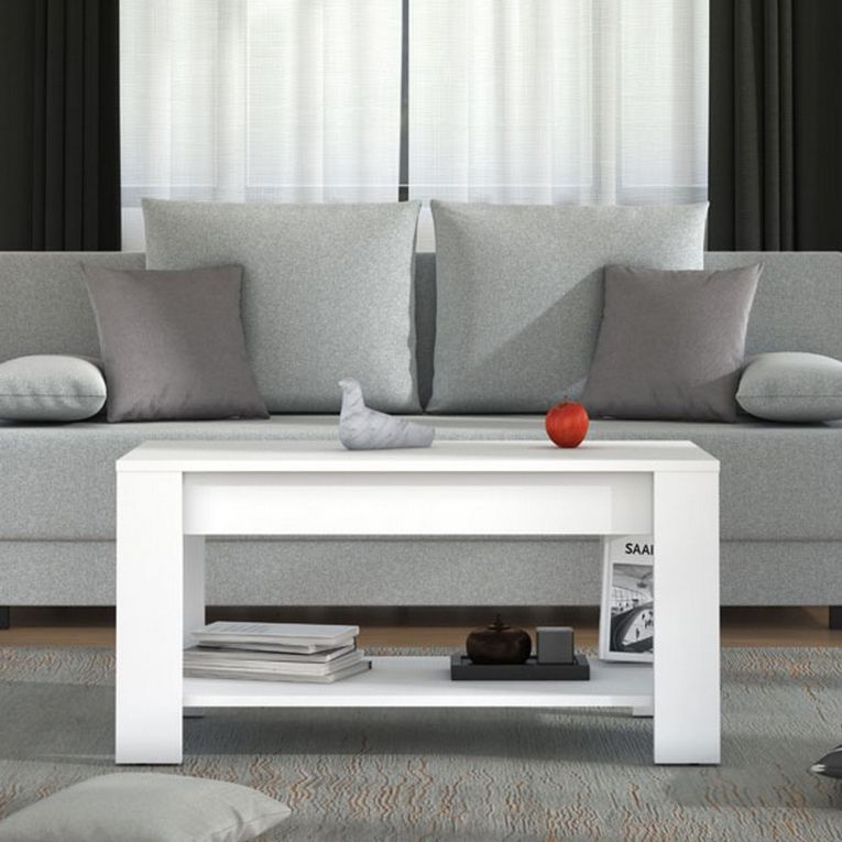 Tavolino da Salotto Bianco un Vano Forma Rettangolare 90x49.5x45.5h cm, Materiale Piano in Legno Nobilitato - Signa