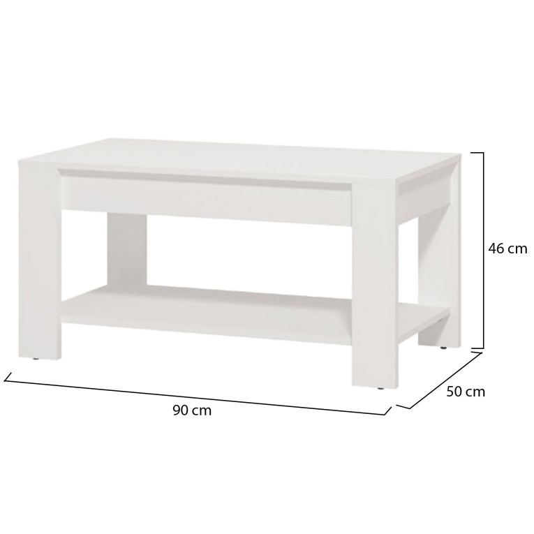 Tavolino da Salotto Bianco un Vano Forma Rettangolare 90x49.5x45.5h cm, Materiale Piano in Legno Nobilitato - Signa
