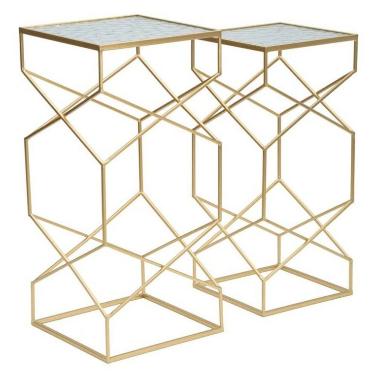 Tavolino da salotto Bibbiena, Tavolo basso da caffè, Portariviste per divano, Ripiano da soggiorno, Oro, 32x32 h68 cm