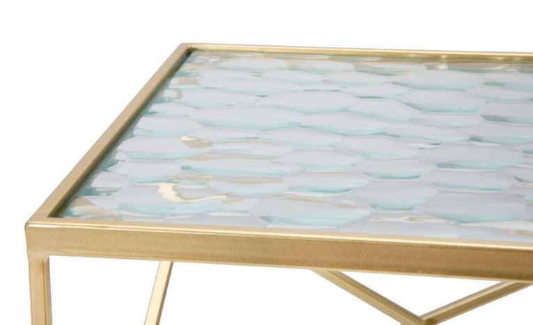 Tavolino da salotto Bibbiena, Tavolo basso da caffè, Portariviste per divano, Ripiano da soggiorno, Oro, 32x32 h68 cm
