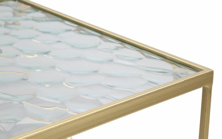 Tavolino da salotto Bibbiena, Tavolo basso da caffè, Portariviste per divano, Ripiano da soggiorno, Oro, 32x32 h68 cm