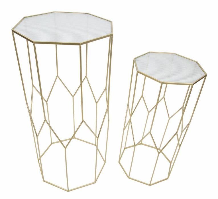 Tavolino da salotto Bibbiena, Tavolo basso da caffè, Portariviste per divano, Ripiano da soggiorno, Oro, 50x46 h100 cm
