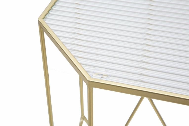 Tavolino da salotto Bibbiena, Tavolo basso da caffè, Portariviste per divano, Ripiano da soggiorno, Oro, 50x46 h100 cm