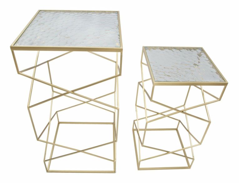 Tavolino da salotto Bibbiena, Tavolo basso da caffè, Portariviste per divano, Ripiano da soggiorno, Oro, 50x50 h100 cm