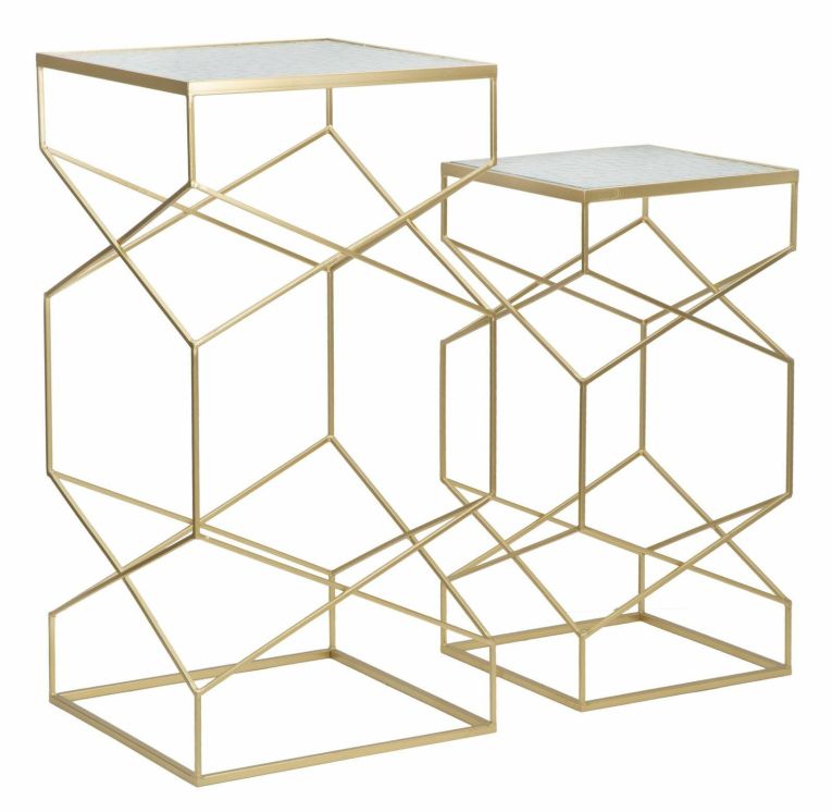 Tavolino da salotto Bibbiena, Tavolo basso da caffè, Portariviste per divano, Ripiano da soggiorno, Oro, 50x50 h100 cm