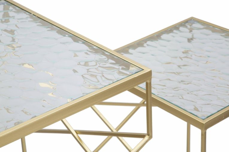 Tavolino da salotto Bibbiena, Tavolo basso da caffè, Portariviste per divano, Ripiano da soggiorno, Oro, 50x50 h100 cm