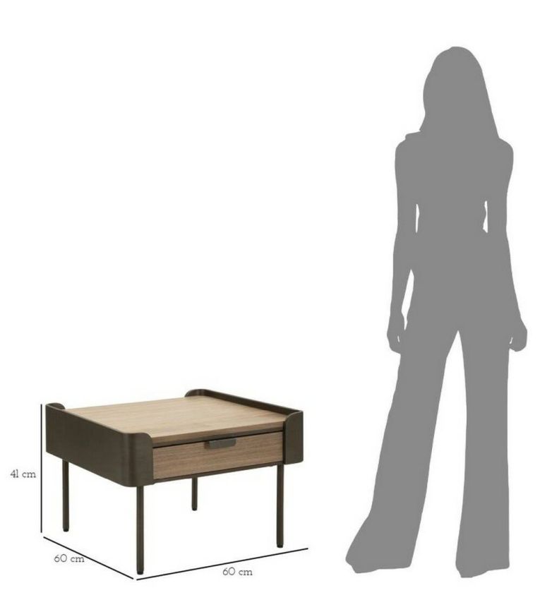 Tavolino da salotto Bioglio, Tavolo basso da caffè, Portariviste per divano, Ripiano da soggiorno, 60x60 h41 cm, Grigio e Marrone