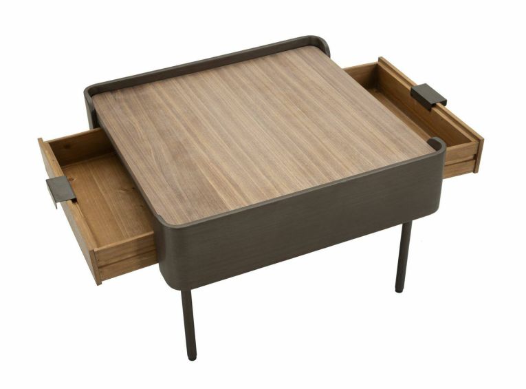 Tavolino da salotto Bioglio, Tavolo basso da caffè, Portariviste per divano, Ripiano da soggiorno, 60x60 h41 cm, Grigio e Marrone