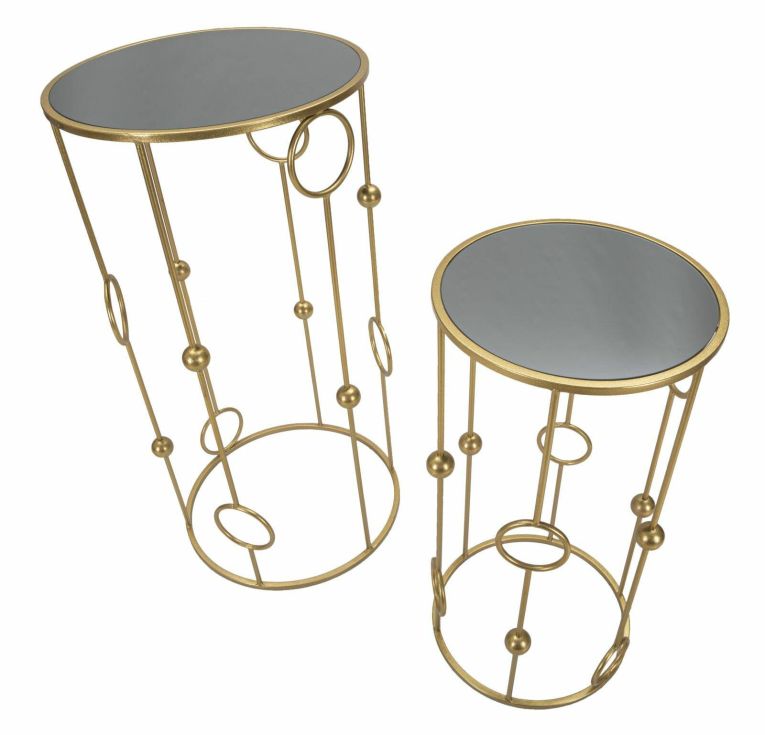 Tavolino da salotto Bitti, Tavolo basso da caffè, Portariviste per divano, Ripiano da soggiorno, 50x50 h100 cm, Oro