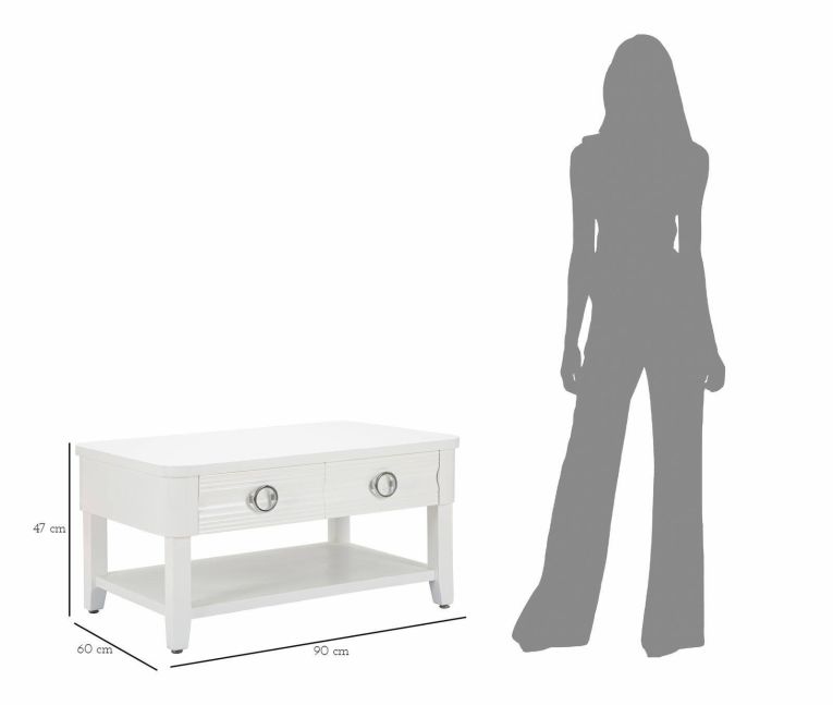 Tavolino da salotto Bordano, Tavolo basso da caffè, Portariviste per divano, Ripiano da soggiorno, 90x60 h47 cm, Bianco