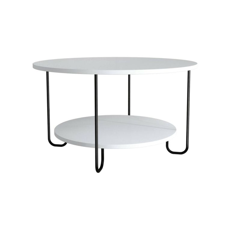 Tavolino da salotto Bufo, Tavolo basso da caffè, Portariviste per divano, Ripiano da soggiorno, 80x80 h45 cm, Bianco