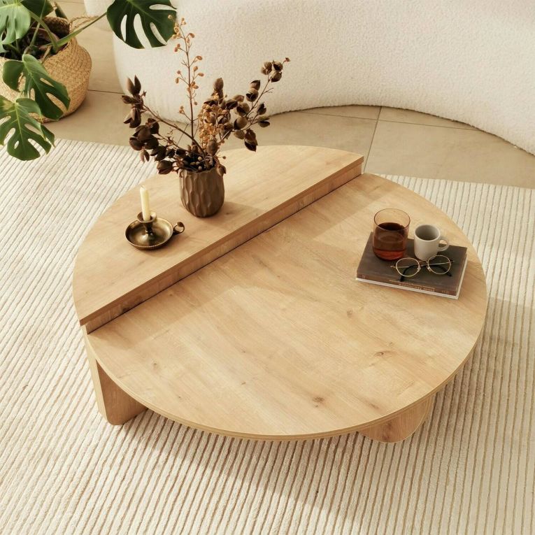 Tavolino da salotto Canopus, Tavolo basso da soggiorno, Ripiano da caffè, Tavolino per divano, 90x90h35 cm, Rovere