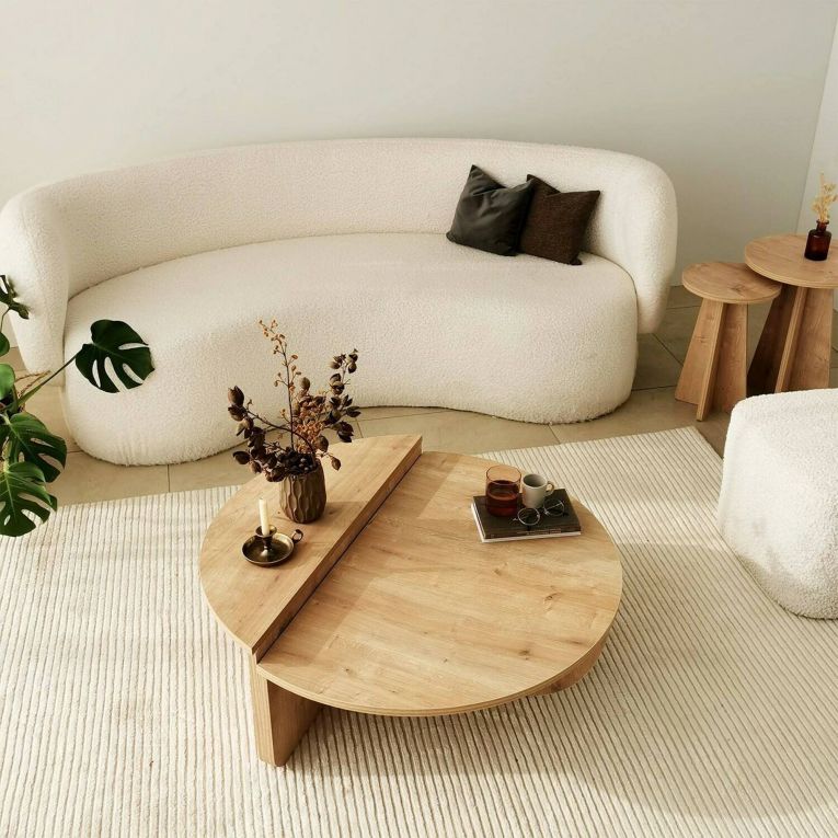 Tavolino da salotto Canopus, Tavolo basso da soggiorno, Ripiano da caffè, Tavolino per divano, 90x90h35 cm, Rovere