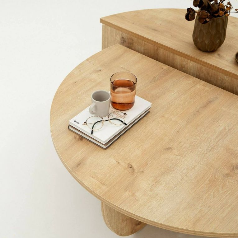 Tavolino da salotto Canopus, Tavolo basso da soggiorno, Ripiano da caffè, Tavolino per divano, 90x90h35 cm, Rovere