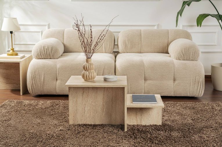 Tavolino da salotto Cantello, Tavolo basso da caffè, Portariviste per divano, Ripiano da soggiorno, 80x40 h40 cm, Beige