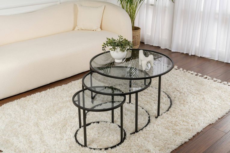 Tavolino da salotto Carugate, Tavolo basso da caffè, Portariviste per divano, Ripiano da soggiorno, 80x80 h43 cm, Nero e Grigio