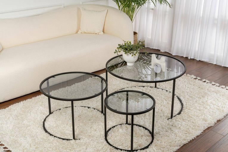 Tavolino da salotto Carugate, Tavolo basso da caffè, Portariviste per divano, Ripiano da soggiorno, 80x80 h43 cm, Nero e Grigio