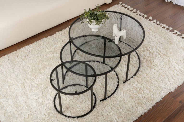 Tavolino da salotto Carugate, Tavolo basso da caffè, Portariviste per divano, Ripiano da soggiorno, 80x80 h43 cm, Nero e Grigio