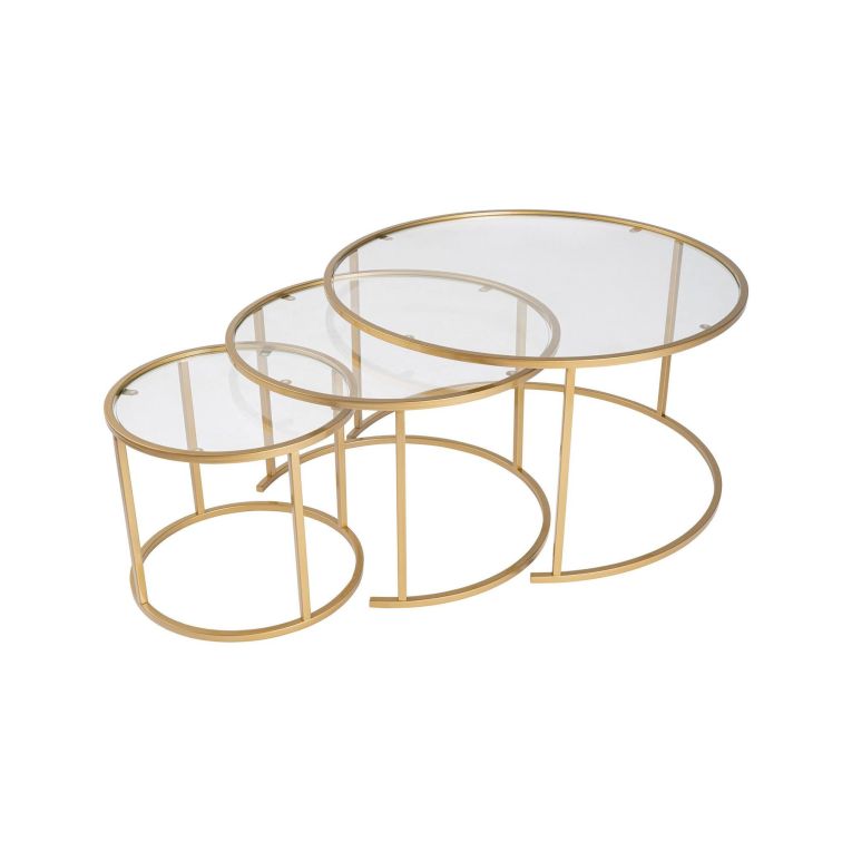 Tavolino da salotto Carugate, Tavolo basso da caffè, Portariviste per divano, Ripiano da soggiorno, 80x80 h43 cm, Oro e Trasparente