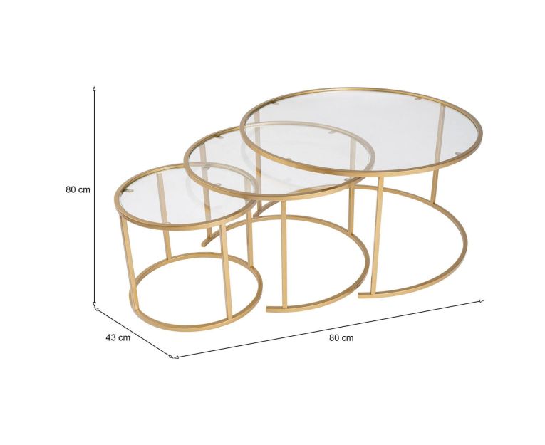 Tavolino da salotto Carugate, Tavolo basso da caffè, Portariviste per divano, Ripiano da soggiorno, 80x80 h43 cm, Oro e Trasparente