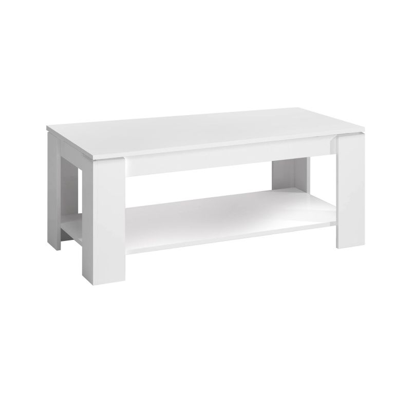 Tavolino da salotto Chicago, Tavolino da caffè con ripiano elevabile, Tavolo basso da soggiorno, 102x50h43-54 cm, Bianco opaco