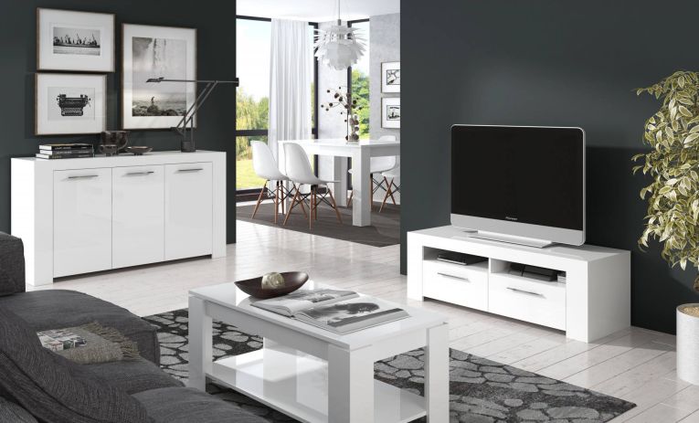 Tavolino da salotto Chicago, Tavolino da caffè con ripiano elevabile, Tavolo basso da soggiorno, 102x50h43-54 cm, Bianco opaco