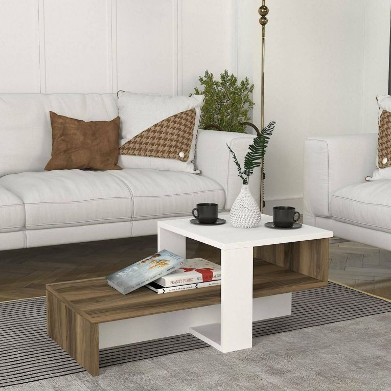 Tavolino da salotto complesso bianco e noce 40x44x33h cm - Pontey
