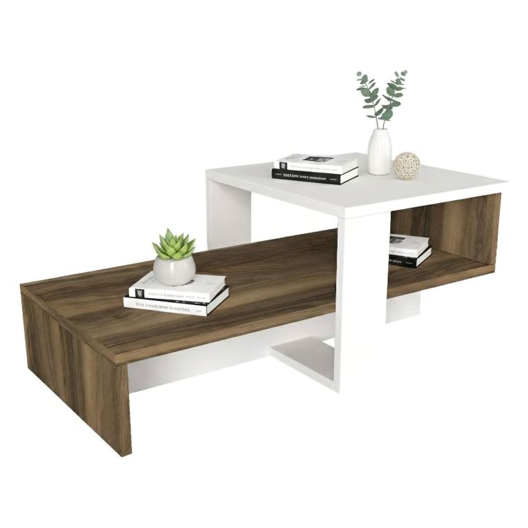 Tavolino da salotto complesso bianco e noce 40x44x33h cm - Pontey