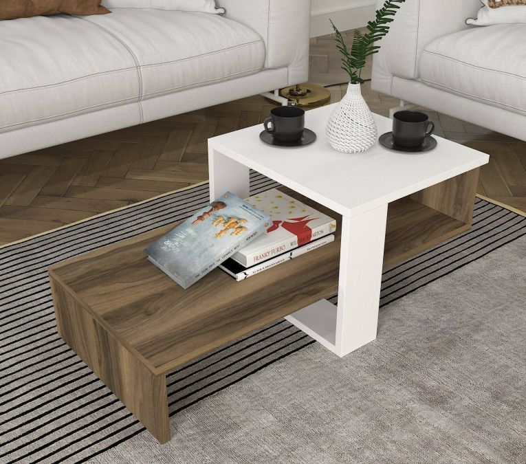 Tavolino da salotto complesso bianco e noce 40x44x33h cm - Pontey