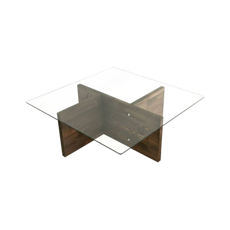 Tavolino da salotto Coronae, Tavolo basso da soggiorno, Ripiano da caffè, Tavolino per divano, 90x90h35 cm, Noce
