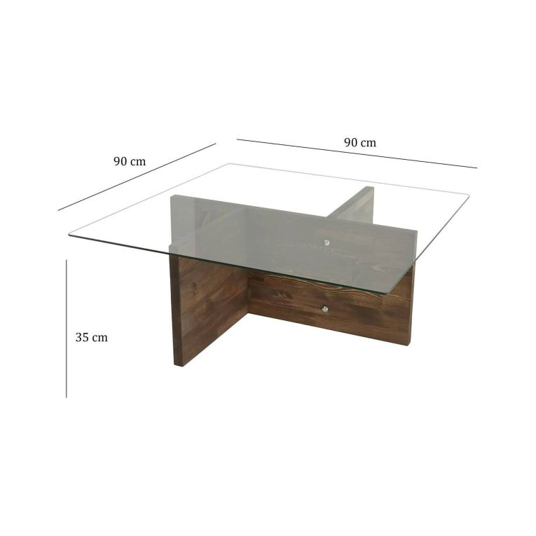 Tavolino da salotto Coronae, Tavolo basso da soggiorno, Ripiano da caffè, Tavolino per divano, 90x90h35 cm, Noce