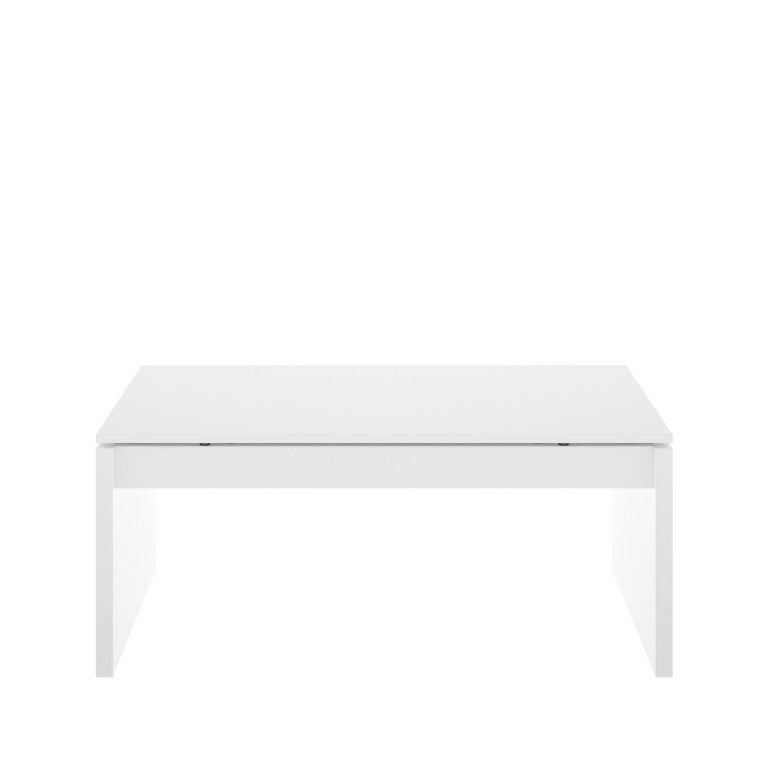 Tavolino da salotto Cuar, Porta riviste da soggiorno con vano portaoggetti, Tavolo basso da caffè elevabile, 102x50h43 cm, Bianco lucido