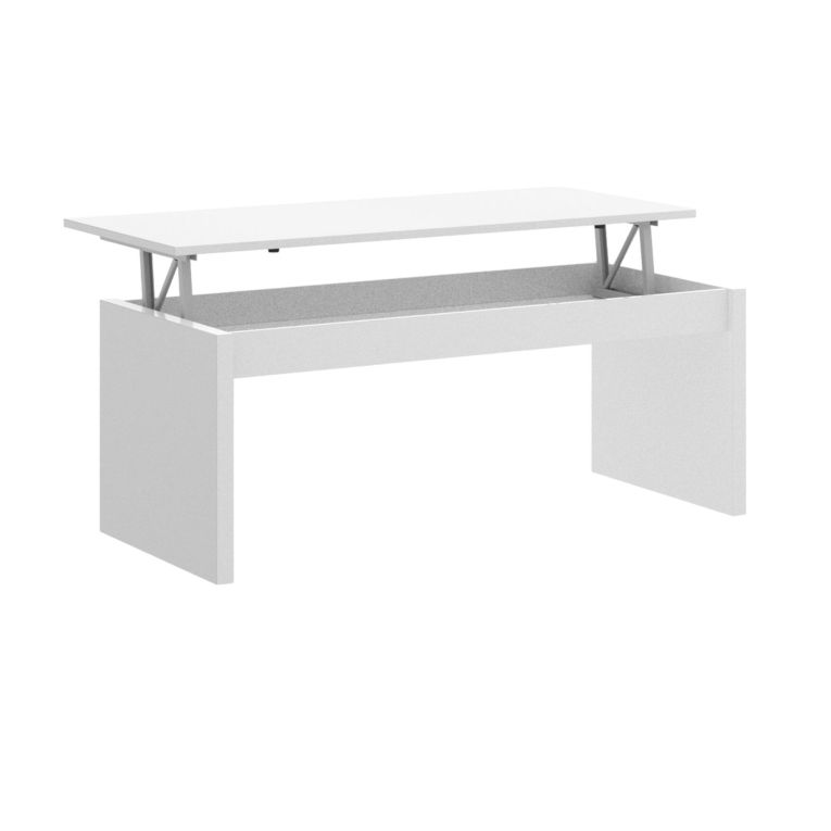 Tavolino da salotto Cuar, Porta riviste da soggiorno con vano portaoggetti, Tavolo basso da caffè elevabile, 102x50h43 cm, Bianco lucido