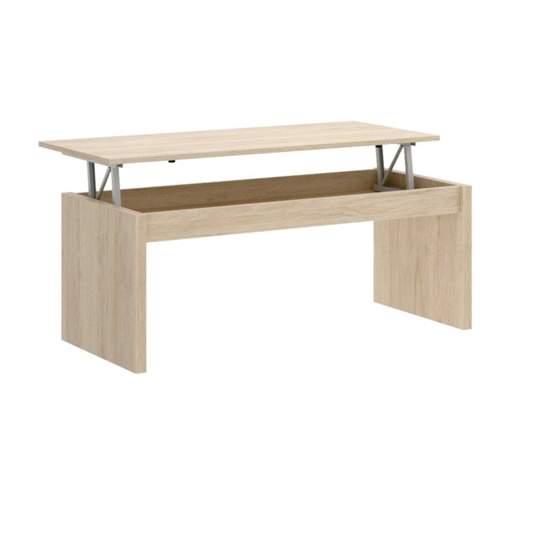 Tavolino da salotto Cuar, Porta riviste da soggiorno con vano portaoggetti, Tavolo basso da caffè elevabile, 102x50h43 cm, Rovere