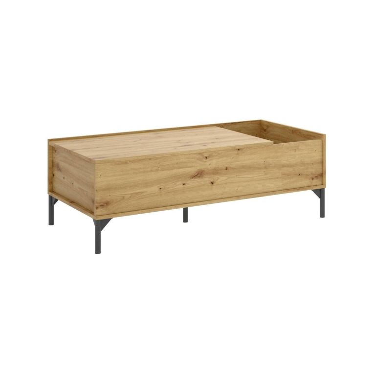 Tavolino da salotto Cuna, Porta riviste da soggiorno con vano portaoggetti, Tavolo basso da caffè elevabile, 99x60h41 cm, Rovere Nodi